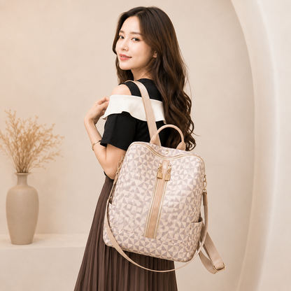 Mochila Moderna con Estampado, Gran Capacidad, Estilo Casual para Viaje, Tendencia Urbana y Cuero Sintético Retro