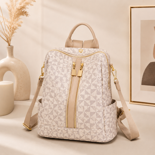Mochila Moderna con Estampado, Gran Capacidad, Estilo Casual para Viaje, Tendencia Urbana y Cuero Sintético Retro