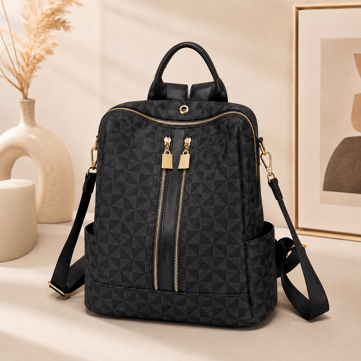 Mochila Moderna con Estampado, Gran Capacidad, Estilo Casual para Viaje, Tendencia Urbana y Cuero Sintético Retro